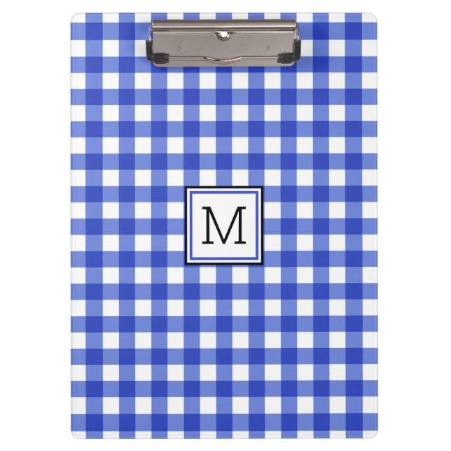 Porte-bloc Porte - bloc de monogramme En vichy bleu (Devant)