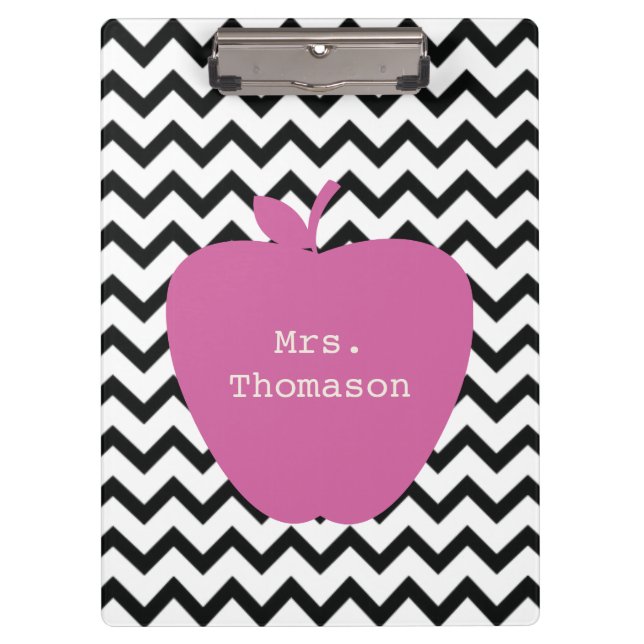Porte-bloc Porte - bloc enseignant Chevron noir rose pomme (Devant)