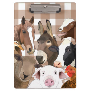 Porte-bloc Portrait animal de ferme En vichy chèque - Brown