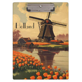 Porte-bloc Poster Vintage voyage de Hollande, tulipes et moul