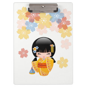 Porte-bloc Poupée d'été Kokeshi - Kimono Jaune Geisha Girl