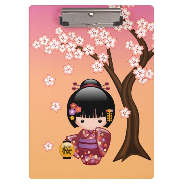 Porte-bloc Poupée Sakura Kokeshi - Jolie fille Geisha sur la  (Devant)