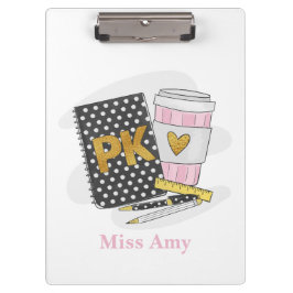 Porte-bloc Pré K enseignant personnalisé Livre noir Preppy Ca