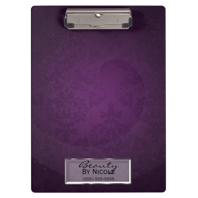 Porte-bloc Purple Damask Swirl Élégant chic Glam Personnalisé (Devant)