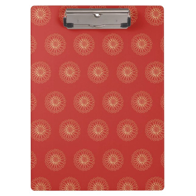 Porte-bloc Red | Golden Zinnia Flower Medallions (Devant)