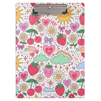 Porte-bloc Rétro Mignon Fraise, Soleil, et Cœurs Heureux