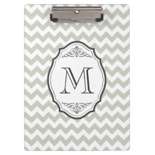 Porte-bloc Rétro monogramme gris de Chevron avec le cadre