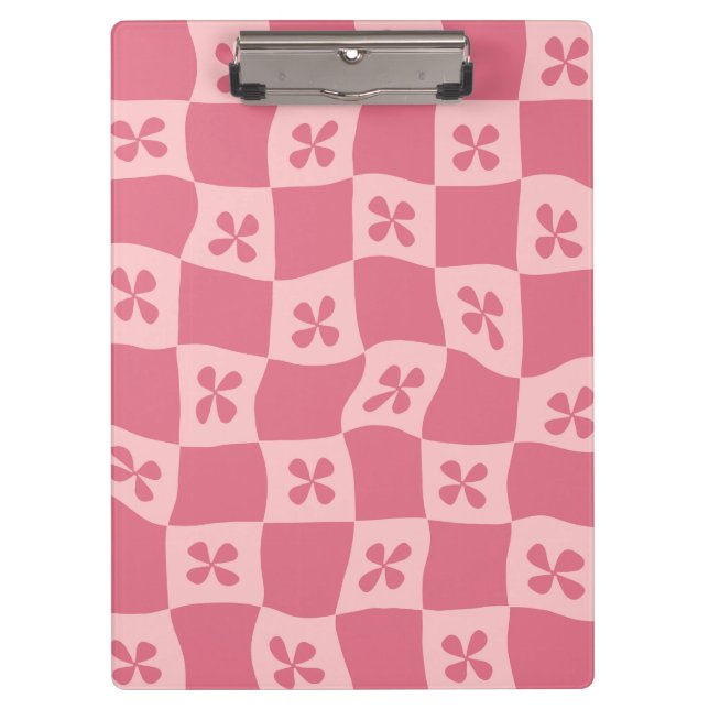 Porte-bloc Retro rose À damiers motif floral (Devant)