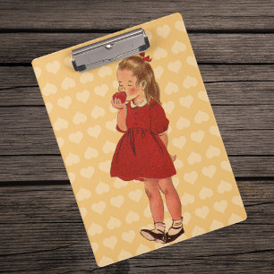 Porte-bloc Robe rouge vintage de petite fille pomme