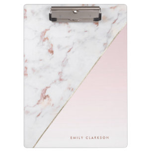 Porte-bloc Rose chic or et Marbre blanc personnalisé