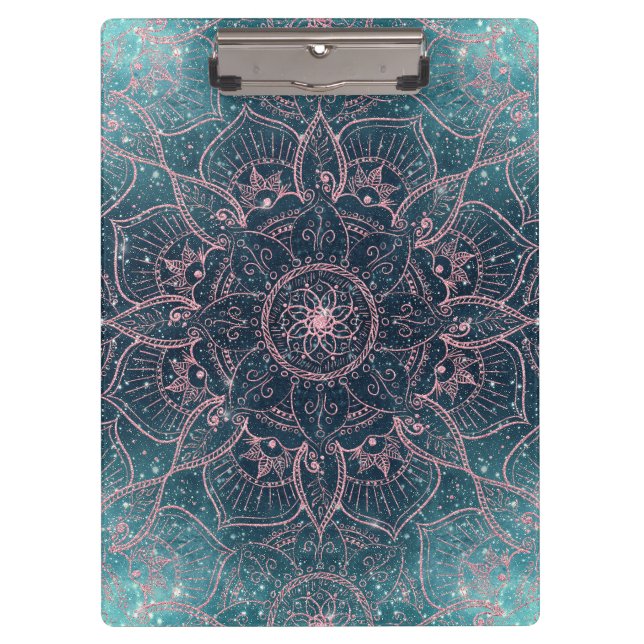 Porte-bloc Rose élégant Gold Mandala Blue Nebula Stars (Devant)