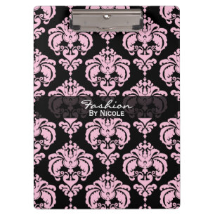 Porte-bloc Rose et noir damassé chic élégant glamour personna