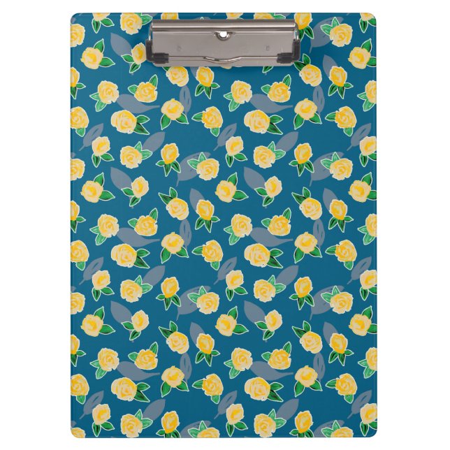 Porte-bloc Rose floral jaune sur bleu (Devant)