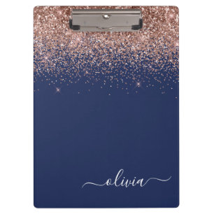 Porte-bloc Rose Gold Bleu Marine Blush Rose Paillettes Monogr