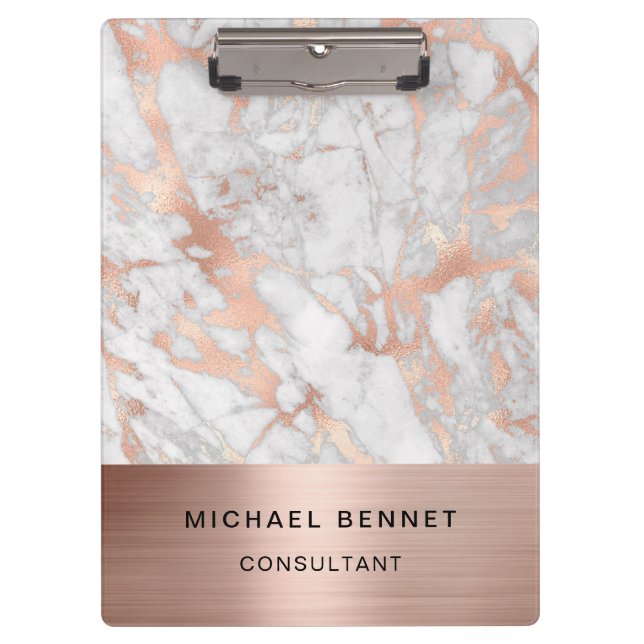 Porte-bloc Rose Gold Metal Marbre blanc Consultant Business (Devant)