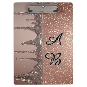 Porte-bloc Rose Gold Pailleté Coulée Monogramme Nom Personnal