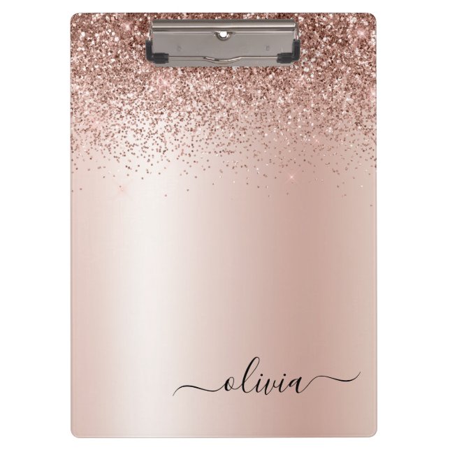 Porte-bloc Rose Gold - Paillettes Rose Blush Monogramme Métal (Devant)