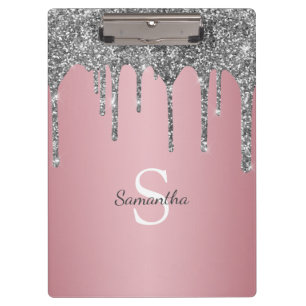 Porte-bloc Rose Gold Rose Monogramme Nom Paillettes Argentées