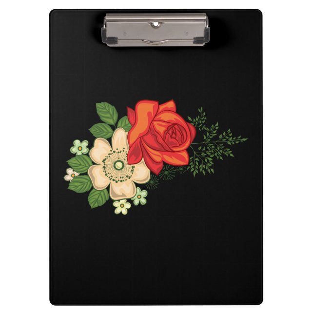 Porte-bloc Rose rouge et marguerites Arrière - plan noir (Devant)