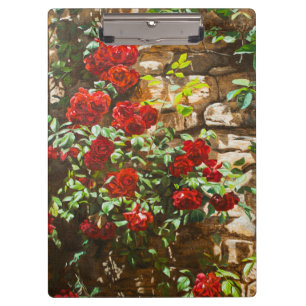 Porte-bloc Roses rouges contre un mur de pierre