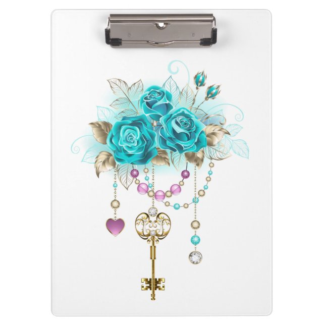 Porte-bloc Roses turquoise avec touches (Devant)
