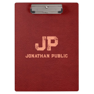 Porte-bloc Rouge en cuir Brown look déprimé Nom Monogramme