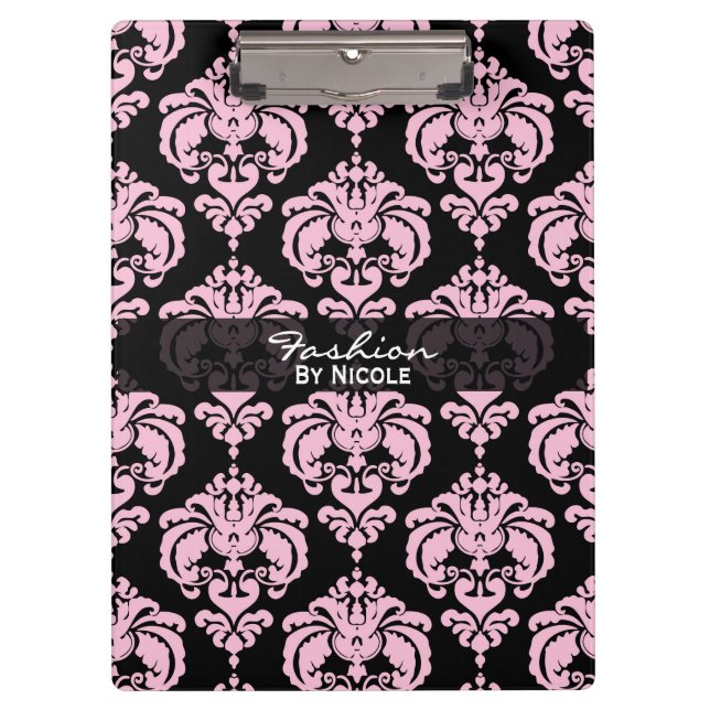 Porte-bloc Rouge et noir Damas Chic Elegant Glam Personnalisé (Devant)