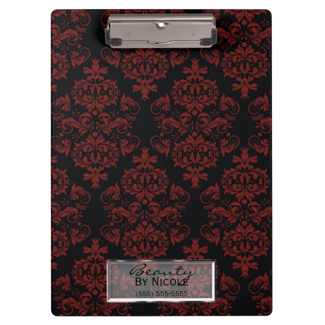 Porte-bloc Rouge Noir Damas Élégant Chic Glam Personnalisé (Devant)