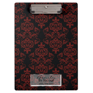 Porte-bloc Rouge Noir Damassé Élégant Chic Glam Personnalisé