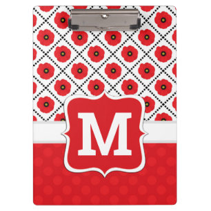 Porte-bloc Rouge Shabby Chic, Coquelicots Monogramme Noir & B