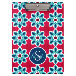 Porte-bloc Rouge vif et bleu géométrique moderne personnalisé