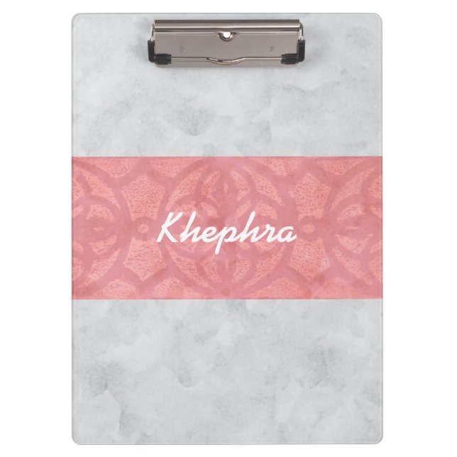 Porte-bloc Ruddy rose Batik gris Aquarelle Nom (Devant)