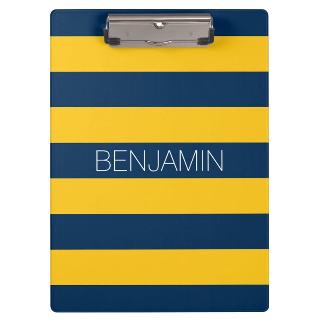 Porte-bloc Rugby bleu marine et jaune Nom personnalisé (Devant)
