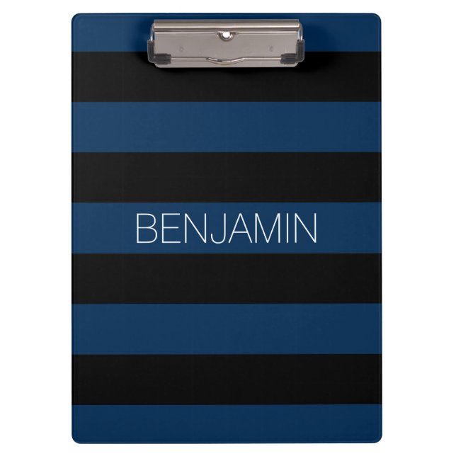 Porte-bloc Rugby bleu marine et noir avec nom personnalisé (Devant)