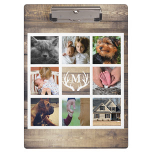 Porte-bloc Rustic Country Grange Bois & Antlers Photo Collage