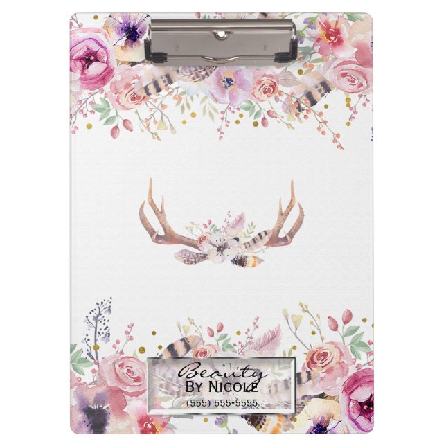 Porte-bloc Rustique Glamor Boho Antlers Floral Personnalisé (Devant)