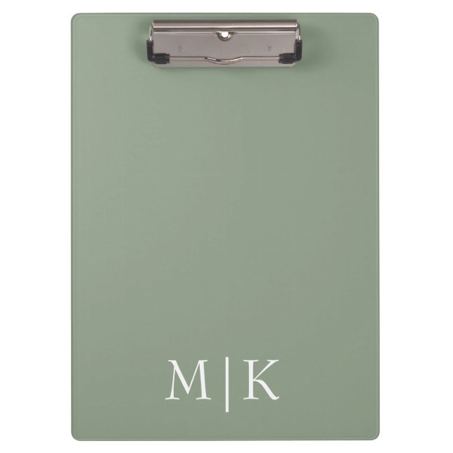 Porte-bloc Sage vert et blanc | Monogramme moderne (Devant)
