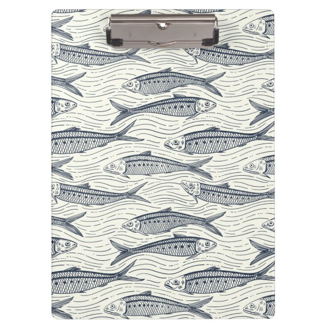 Porte-bloc Sardines in Motion in navy and ivory (Devant)