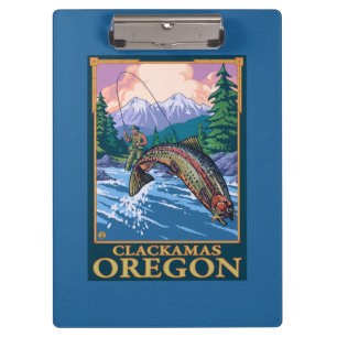 Porte-bloc Scène de pêche de mouche - Clackamas, Orégon