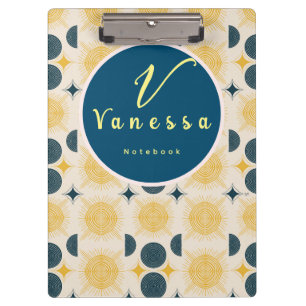 Porte-bloc Script de monogramme Boho Celestial Sun Moon