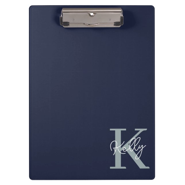 Porte-bloc Script Monogramme bleu marine moderne (Devant)