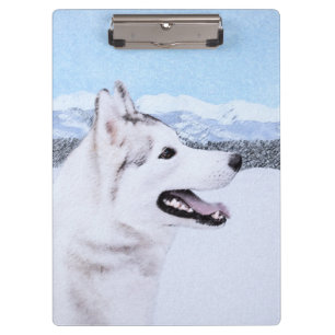 Porte-bloc Sibérie Husky (argent et blanc) Peinture Dog Art