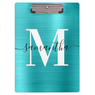 Porte-bloc Signature Monogramme Turquoise Blue Shimmer Foil