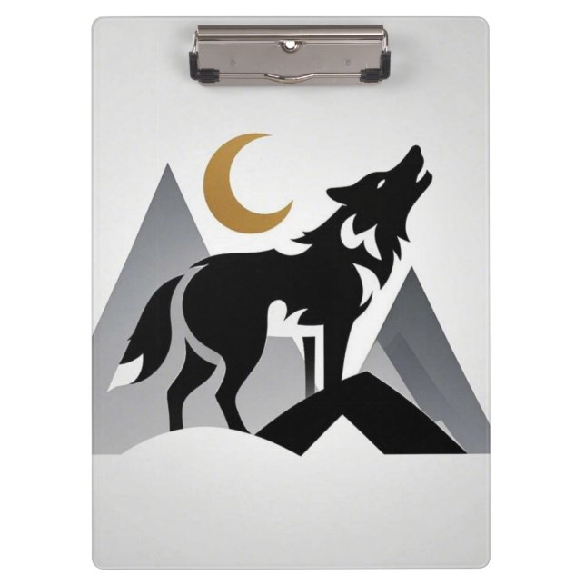 Porte-bloc Silhouette de loup lisse hurlant croissant de lune (Devant)