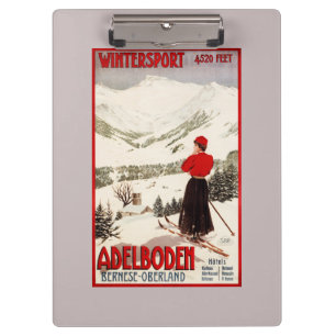 Porte-bloc Skieur de femme donnant sur l'affiche d'Adelboden