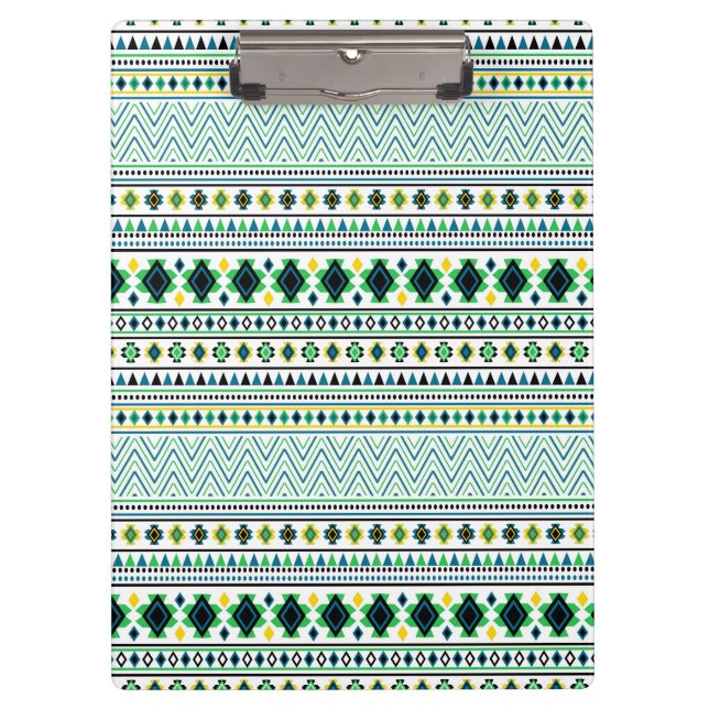 Porte-bloc Style Aztec Motif Tribal Blanc Bleu Vert (Devant)