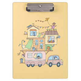 Porte-bloc Sur la route Famille Camping Trailer sur Jaune