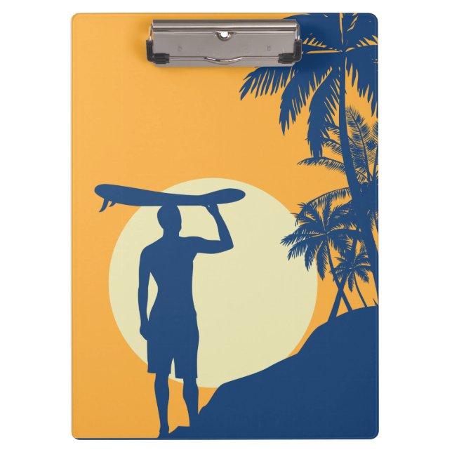 Porte-bloc Surfer, palmier, falaise, soleil, surfer, lune (Devant)