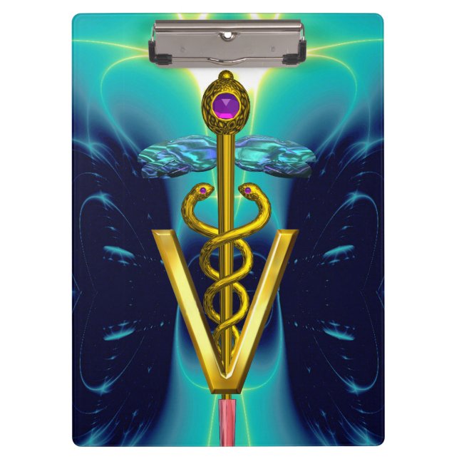 Porte-bloc SYMBOLE VÉTÉRINAIRE DE CADUCE D'OR /Bleu Turquoise (Devant)