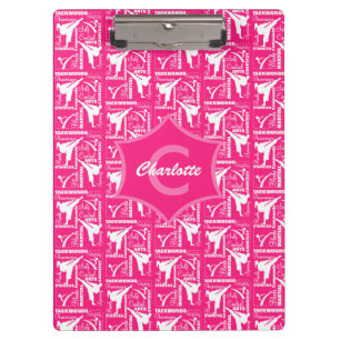 Porte-bloc Taekwondo jolie fille blanche rose Monogramme
